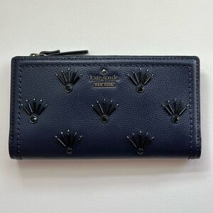 Kate Spade Long Wallet Navy Blue with Beading Black Hardware